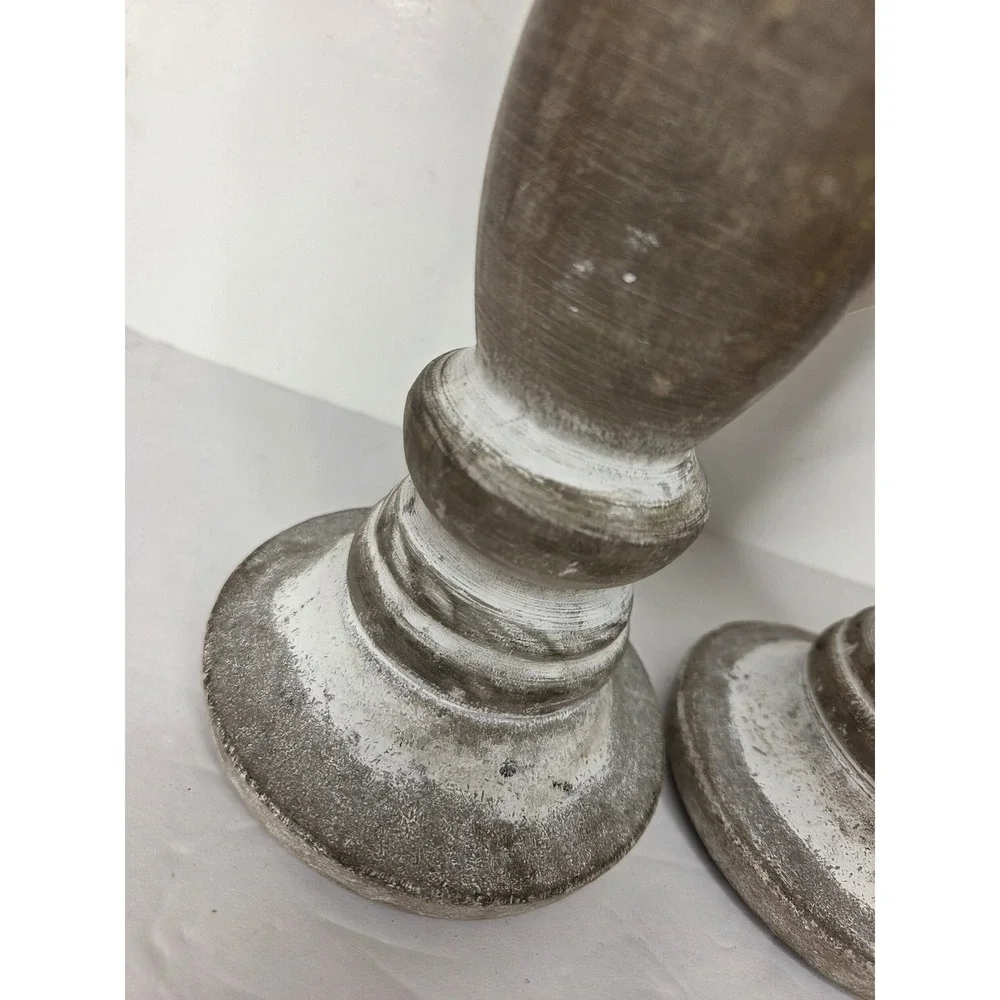 Hobby Lobby Rustic Whitewash Wood Pillar Candle Holders Set of 2 Farmhouse